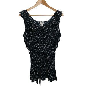 Motherhood Maternity Women's Size XL Blouse Sleeveless Polka Dot Black Ruffle